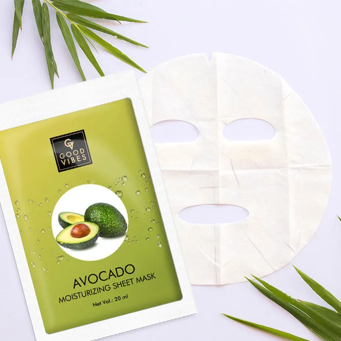 Good Vibes Avocado Moisturizing Sheet Mask | Hydrating, Anti-Bacterial, Softening | No Animal Testing (20 ml)