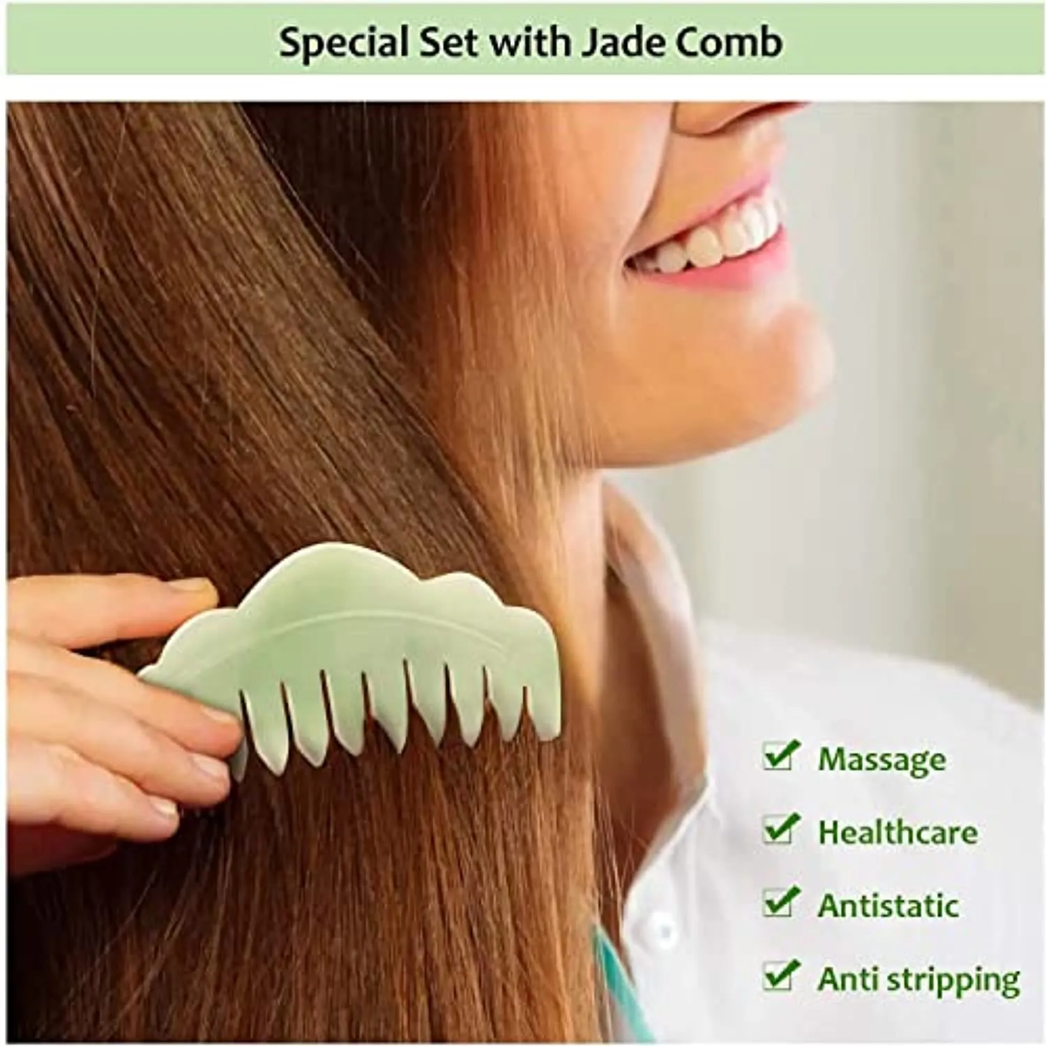 Gua Sha Stone and Jade Face Roller Massager,3 Pack Facial Ice Roller & Gua Sha Facial Tool &Jade Hair Comb,100% Real Natural Jade Stone Skin Care Tool,Anti-Ageing, Slimming