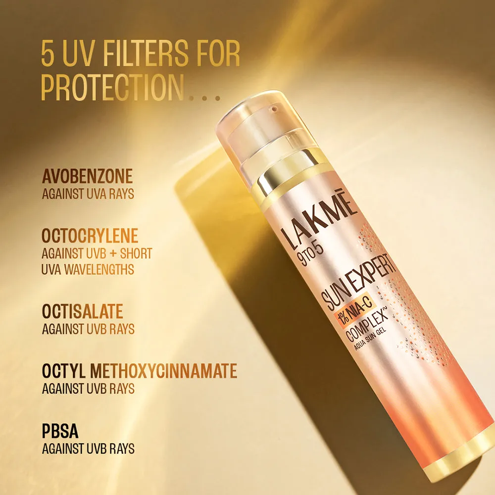 Lakmē 1% Niacinamide & VIT C water-light Sunscreen gel SPF 50 Pa    For Oily Skin,2X Glow,56G