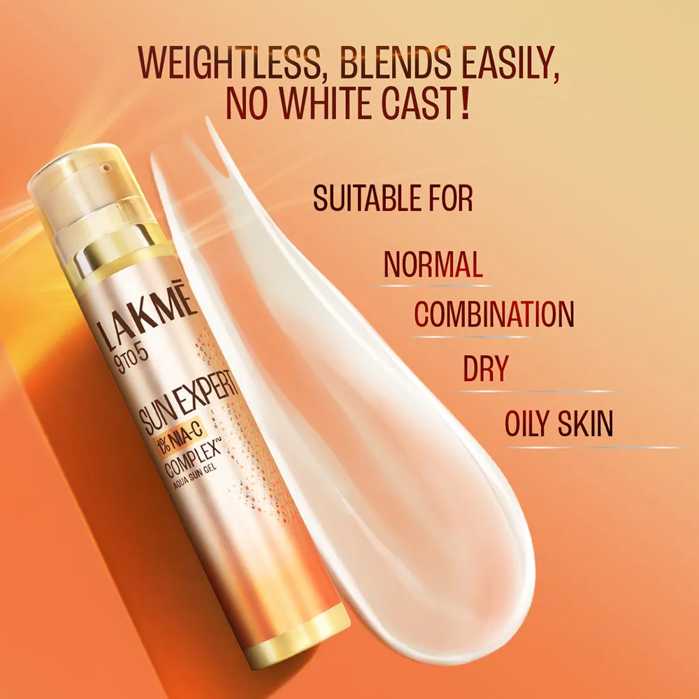 Lakmē 1% Niacinamide & VIT C water-light Sunscreen gel SPF 50 Pa    For Oily Skin,2X Glow,56G