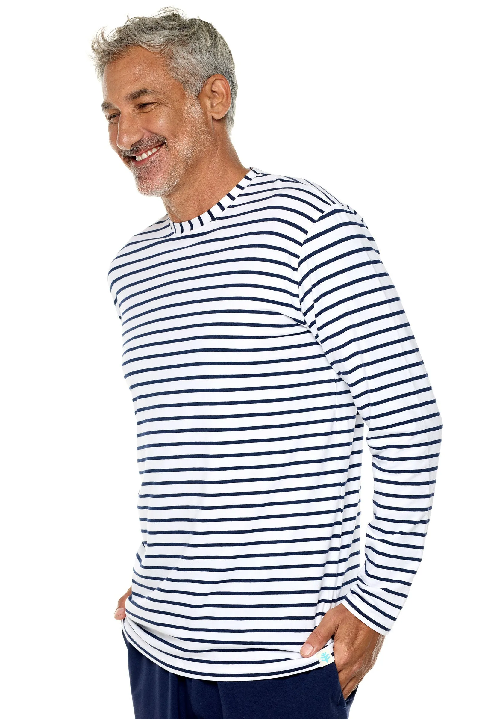 Men's Morada Everyday Long Sleeve T-Shirt | White/Navy Stripe