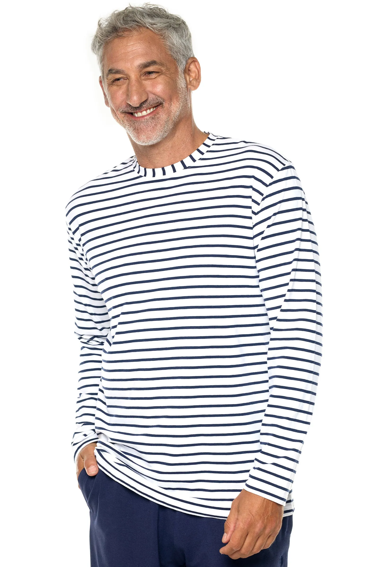 Men's Morada Everyday Long Sleeve T-Shirt | White/Navy Stripe