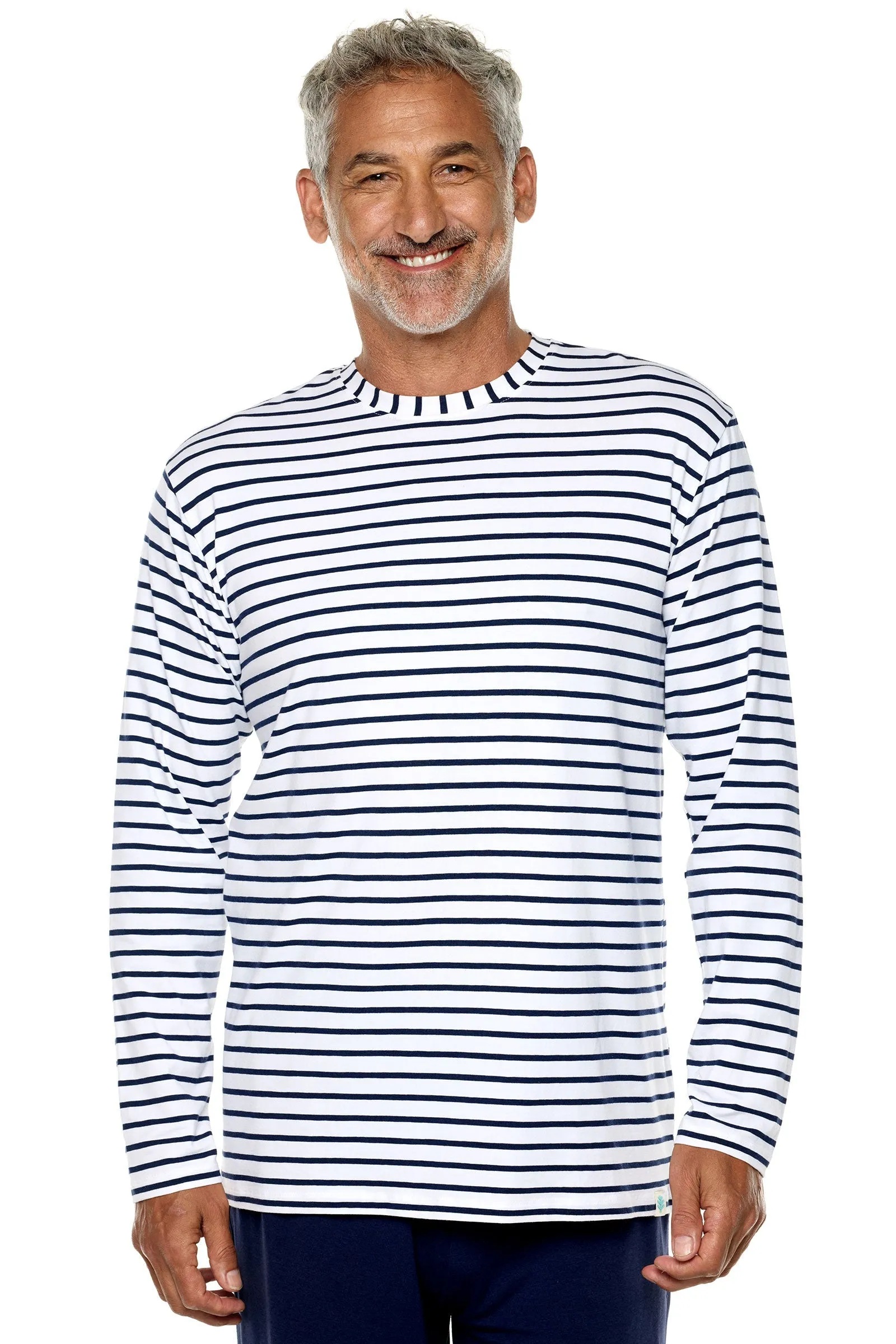 Men's Morada Everyday Long Sleeve T-Shirt | White/Navy Stripe