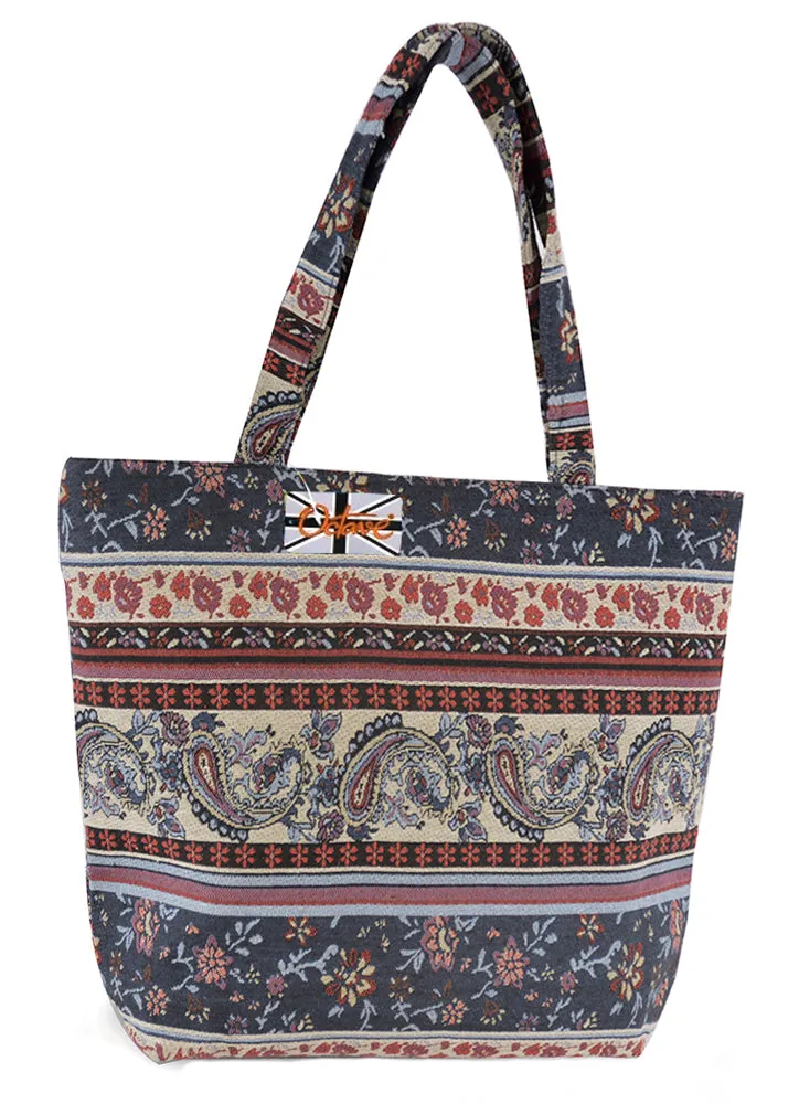 OCTAVE Ladies Summer Beach Tote Handbag - Aztec Tapestry Design - Multicoloured