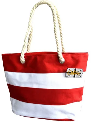 OCTAVE Ladies Summer Beach Tote Handbag - Striped Design - Red & White